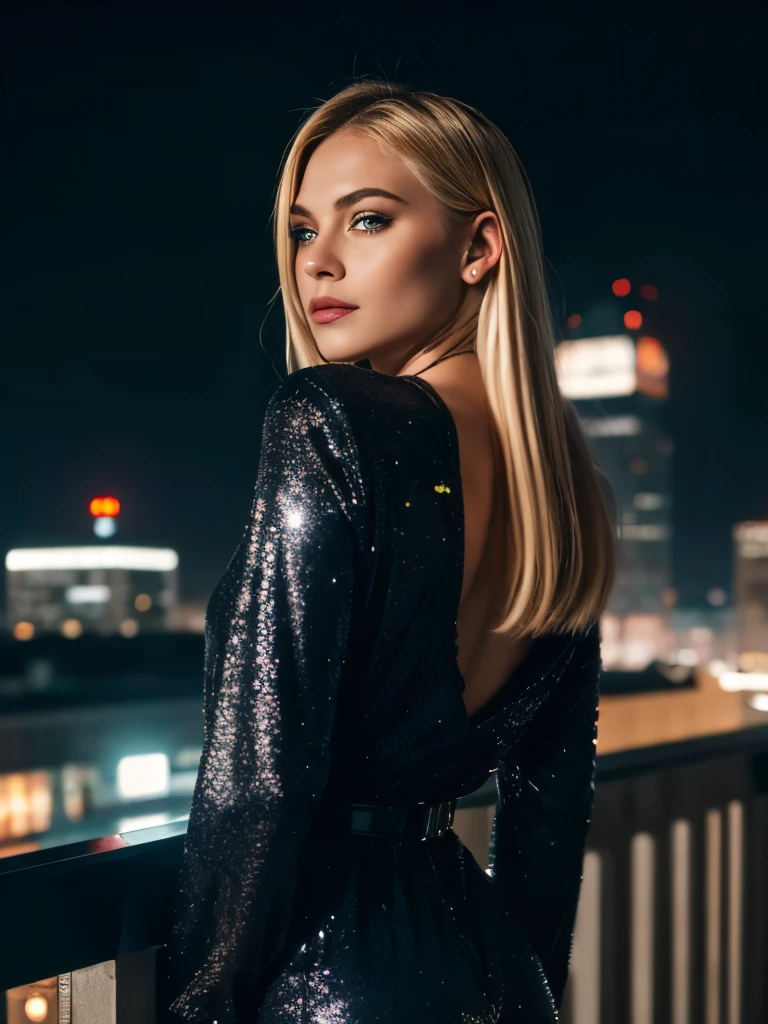 On the rooftop of a building in blade runner movie scene. At night, (rainy night).
BREAK
an ultra hot gorgeous European woman, age 23, green eyes, blonde straight hair, her name is Elena Alfa. She wears (shiny black glitter jumpsuit). She's a vigilante, one knee on the floor, in action pose, leaning forward, looking for crime in the city below.
BREAK
Flying vehicles in the sky
BREAK
dslr, high quality, film grain, Fujifilm XT3,(masterpiece) (best quality) (detailed) (dramatic cinematic lighting) (sharp focus) (intricate) backlight, movie scene.