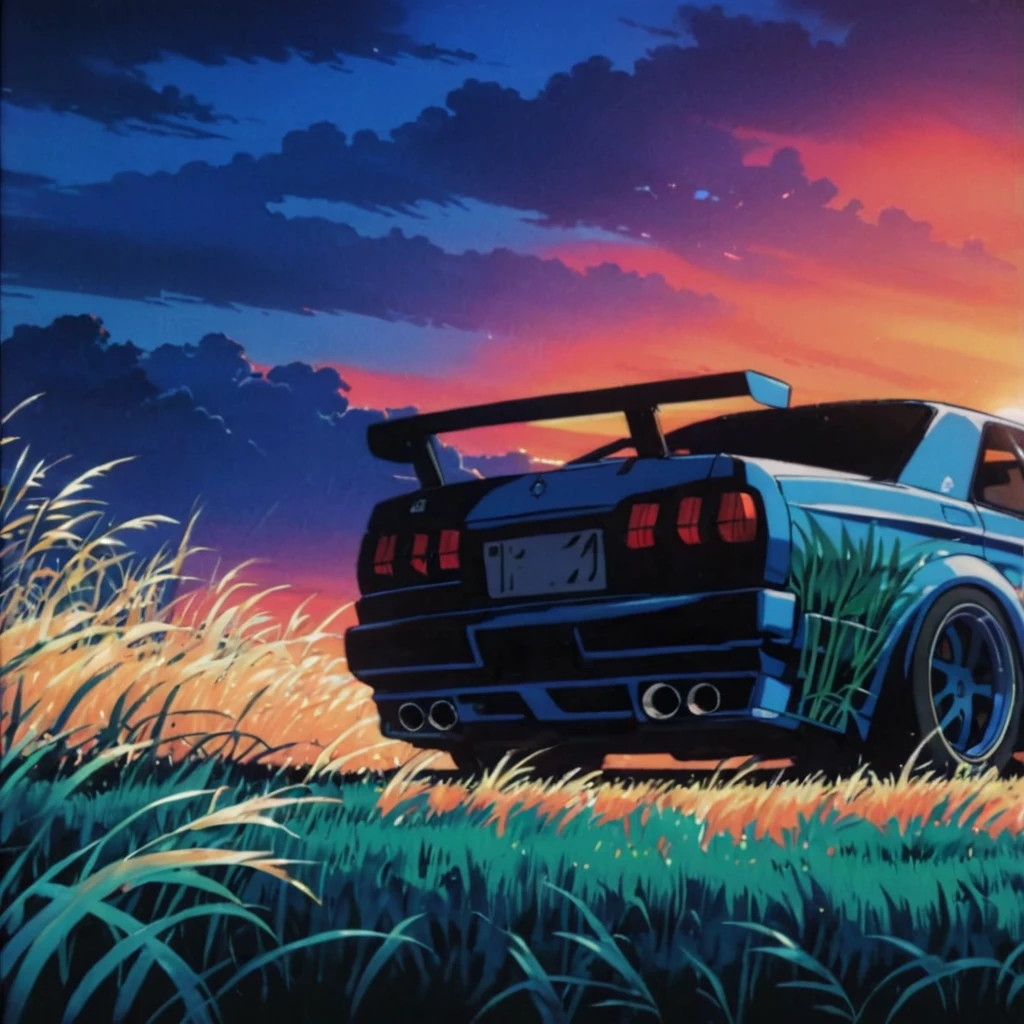 Classic Nissan　GTR　R34、Anime scenery of a girl sitting in tall grass with a sunset in the background.Beautiful anime scene, Beautiful anime peace scenes, Makoto Shinkai Cyril Rolland, Beautiful anime scene, Awesome Wallpapers, Anime Art Wallpapers 8K, Anime Background, artistic Anime Background, anime wallpaper 4k, Anime Art 4K Wallpaper, Anime Wallpaper Art 4k,