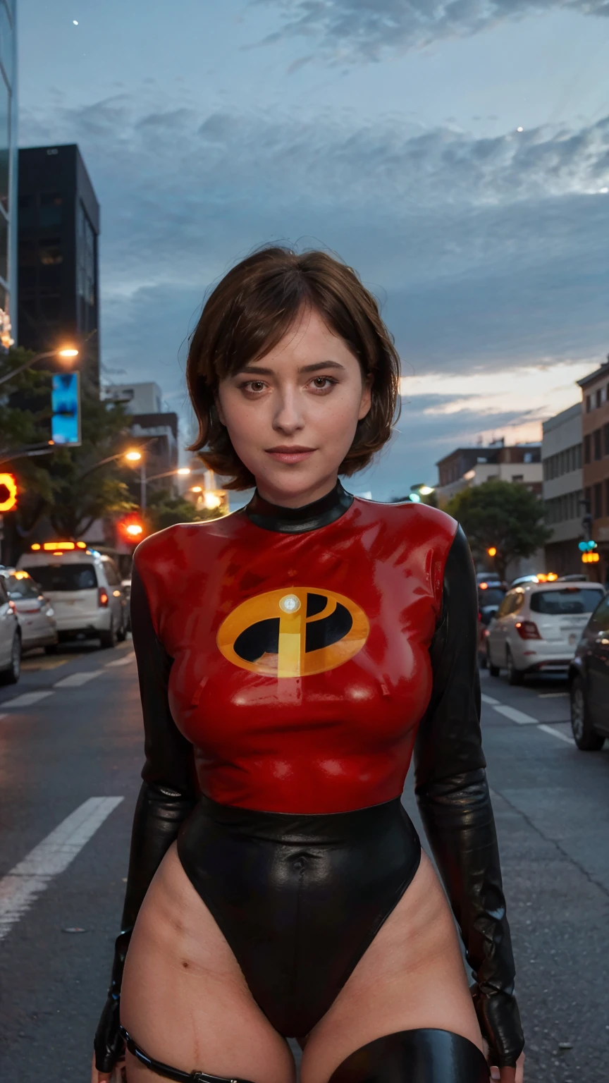 Masterpiece, (photorealistic1.4),Best quality, (solo), (1girl on night street)), (epiCRealLife), (lora:epiCFlashPhoto), (photorealistic1.4), (night scene), (night sky), (Helen Parr latex costume), (dakojohnold ), (dakojohnold),  black elbow gloves), (black thighhigh), (Helen Parr bodysuit), (helen parr thighhigh) (helen parr short hair), (Helen Parr hairstyle), (outside patio), (1girl), (look at viewer), (demure), (close up), (spot light), (flashphoto, flash photography), (night time), (at night), (f/2.8), (cowboy shots), (upper body shot), (from front), (new york night street), (neon signs), (from front), (pose for pictures), 