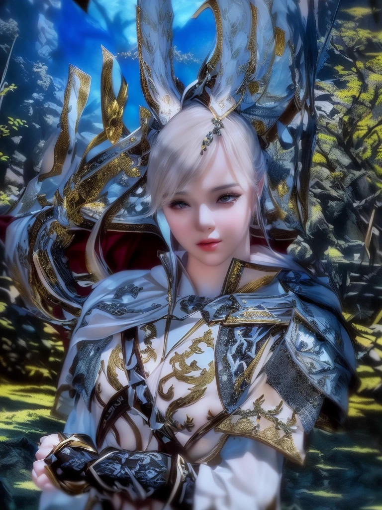 a beautiful girl with an elegant bow and detailed armor, seductive lips, looking very sexy, highly detailed, fantasy, intricate details, photorealistic, 8k, award winning digital art, cinematic lighting, dramatic colors, film grain, octane render, volumetric lighting, god rays, chiaroscuro, oil painting style, impasto, smooth blending, dynamic pose, graceful, powerful, confident, atmospheric, cinematic, dramatic, masterpiece con sus orejas de caneja y que se vea un bosque alrededor suyo bien detallado cuidan muchos los detalles