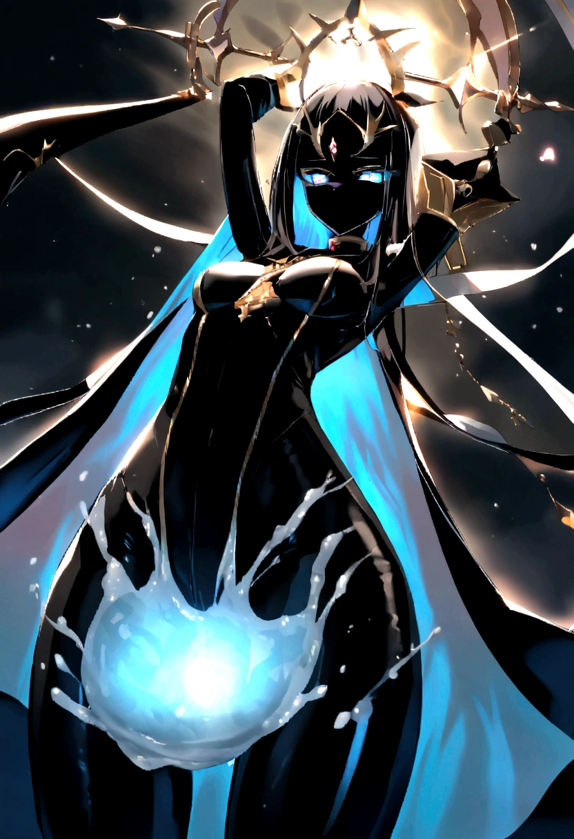 Woman latzx black catsuit white slime inside