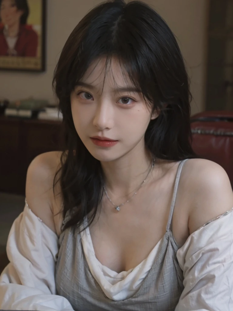 best qualtiy, 超A high resolution, (realisticlying:1.4),Baoyu Maiden,1girll, with long coiled hair,,Looking into the distance,gigantic cleavage breasts,Cropped Red Sweater,Sense of atmosphere,Beautiful woman with a slim figure:1.4, Abs:1.4,,Ultra-fine face,Elaborate Eyes,二重まぶた,choker necklace