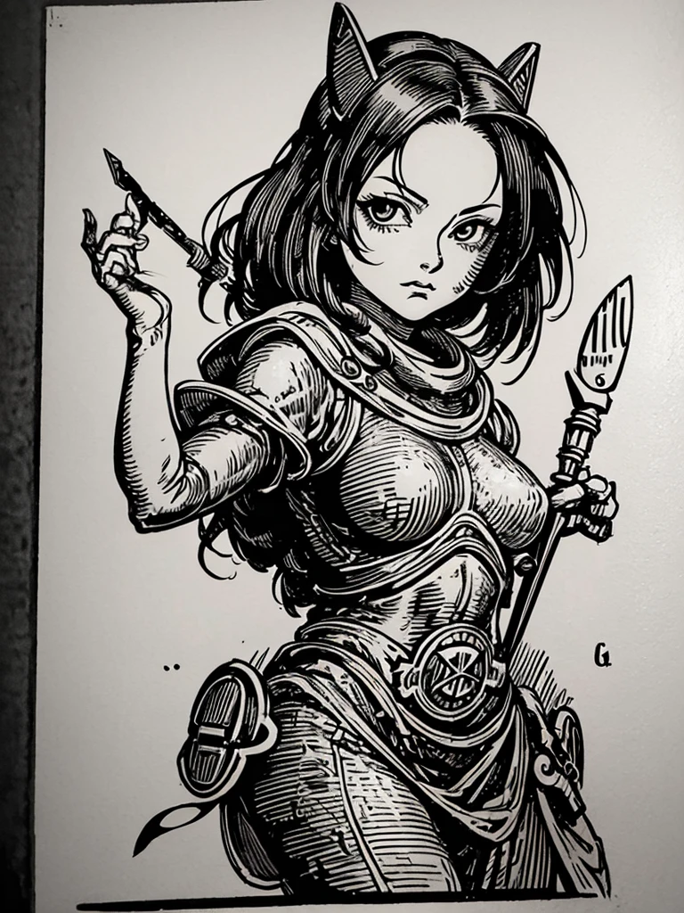 battle Angel alita in an engraving in black and white in the Albrecht Dürer style