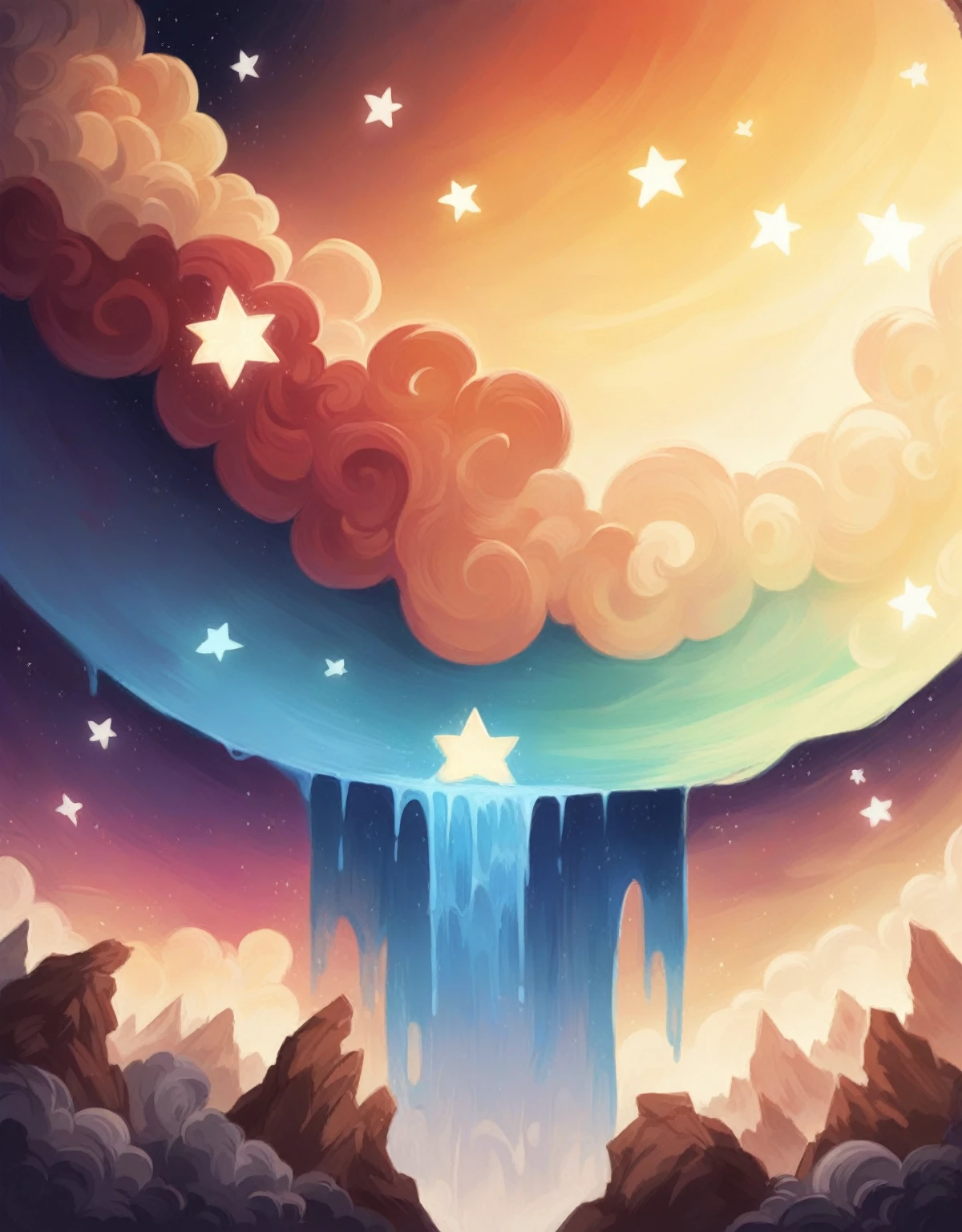 ((best quality)), ((masterpiece)), (detailed), a very colorful galaxy with two planets merging together with bright sparkles and stars, magic
