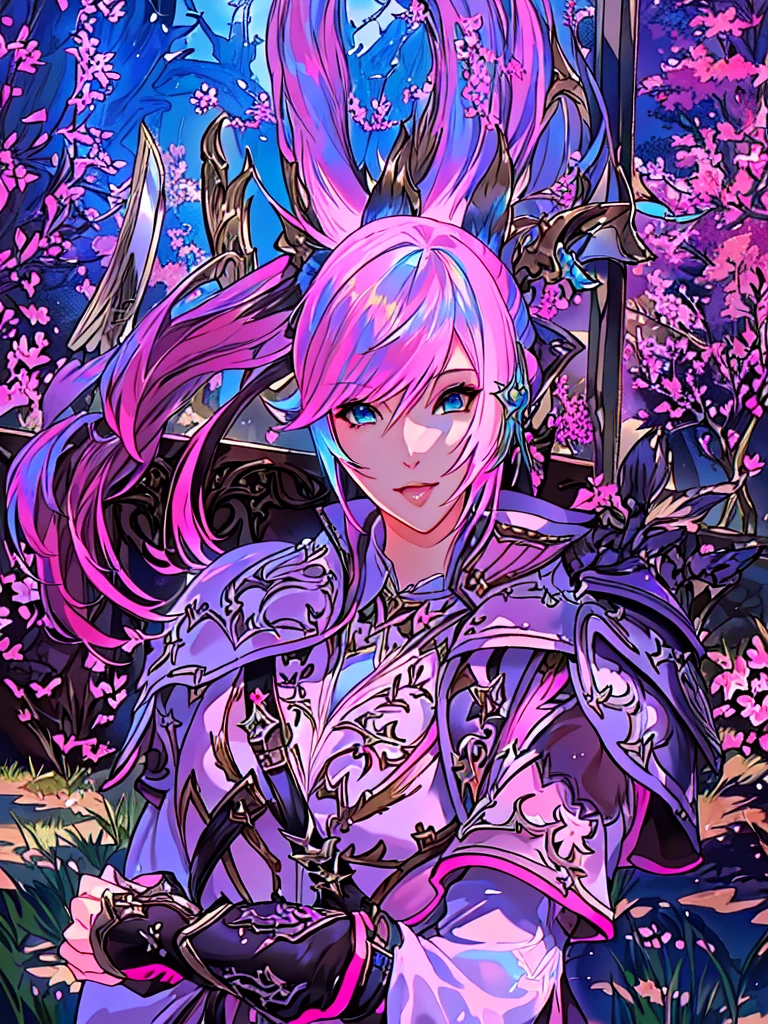 Closeup of a costumed person with pink hair, final fantasy style 14, Final Fantasy 1 4, Final Fantasy 1 4 screenshot, ffxiv cielo, Final Fantasy XIV, ffxiv, final fantasy 14 sharp, thinning pink hair, Pink hair and cyan eyes., character close up, character closeup, female character