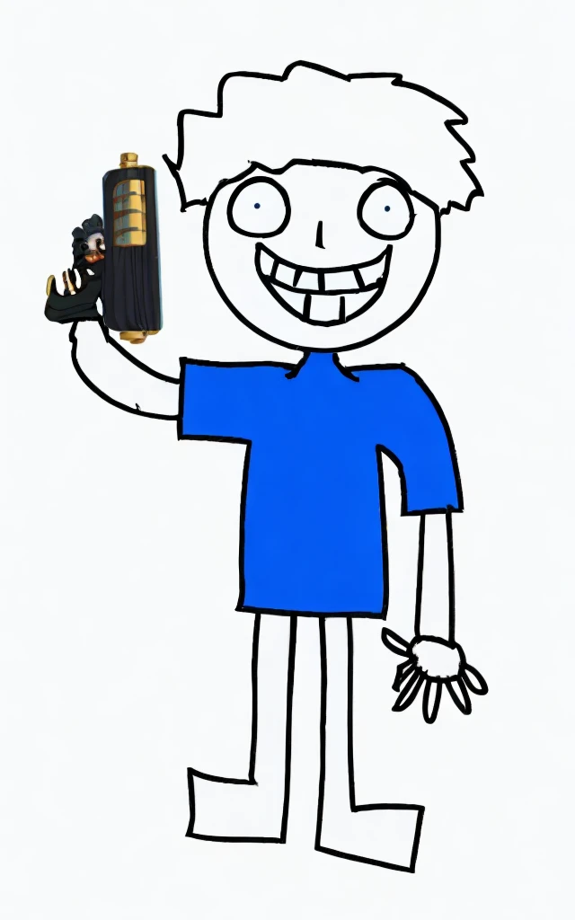 A psychopathic black boy wearing a blue shirt with a scary smile