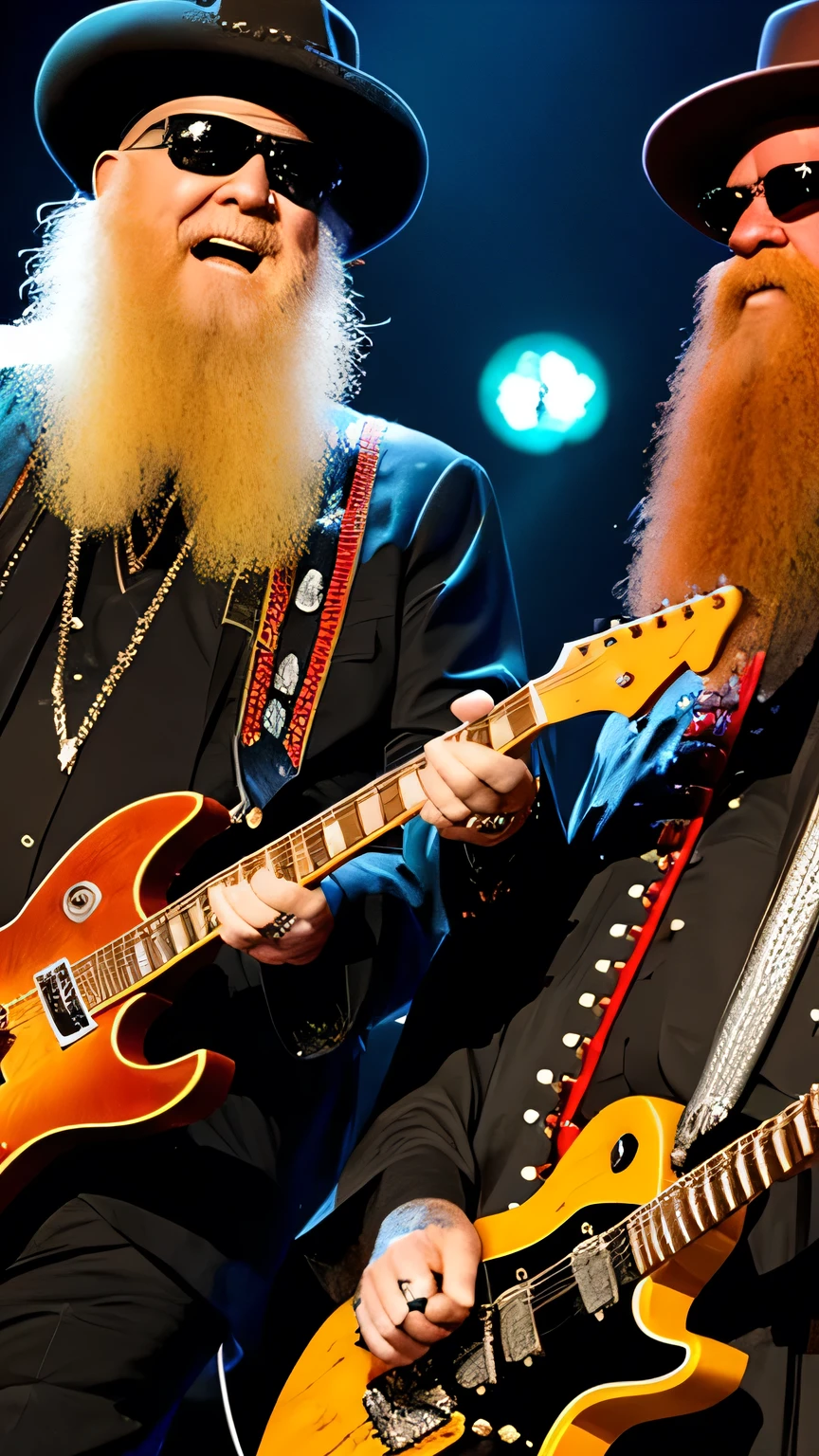 Billy Gibbons e Dusty Hill do ZZ Top, ON STAGE PLAYING ELETRIC GUITAR