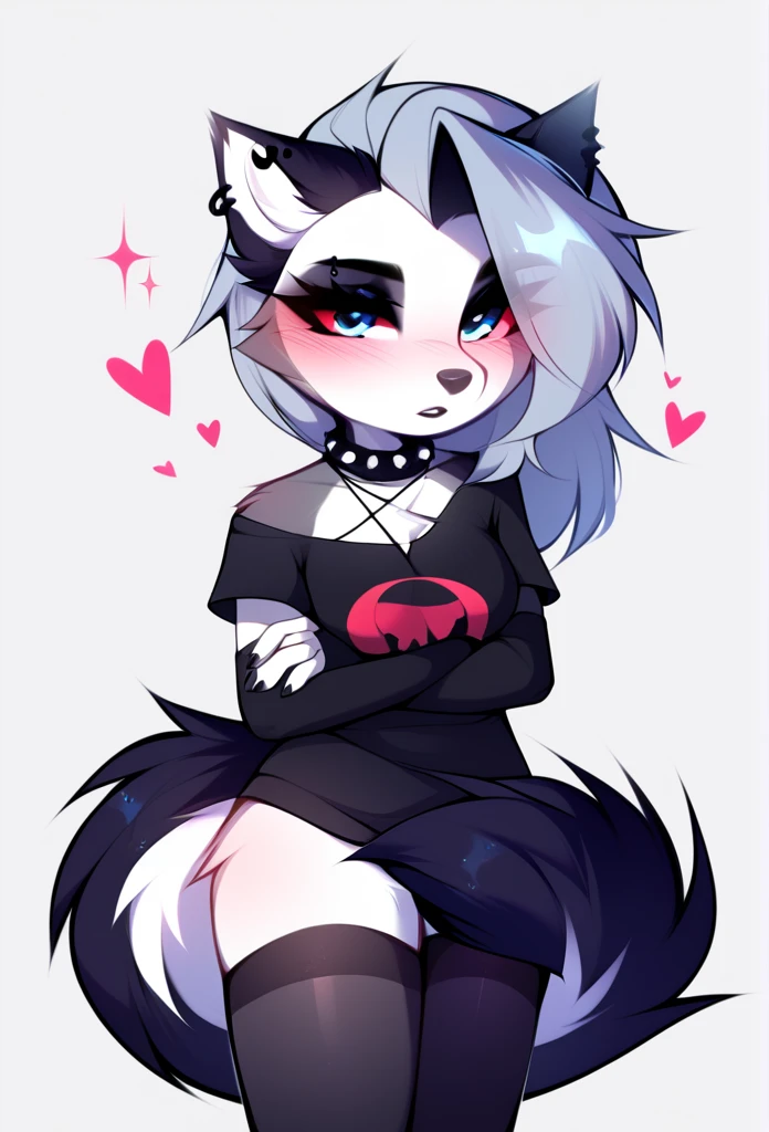 score_9, score_8_up, score_7_up, source_furry, rating_safe, magnaluna, loona posing seductively in a goth bedroom, anthro, blushing, (tail covering crotch:1.3), 