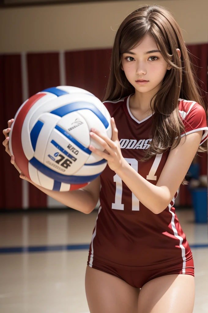 17 year old volleyball player light brown hair, white skin