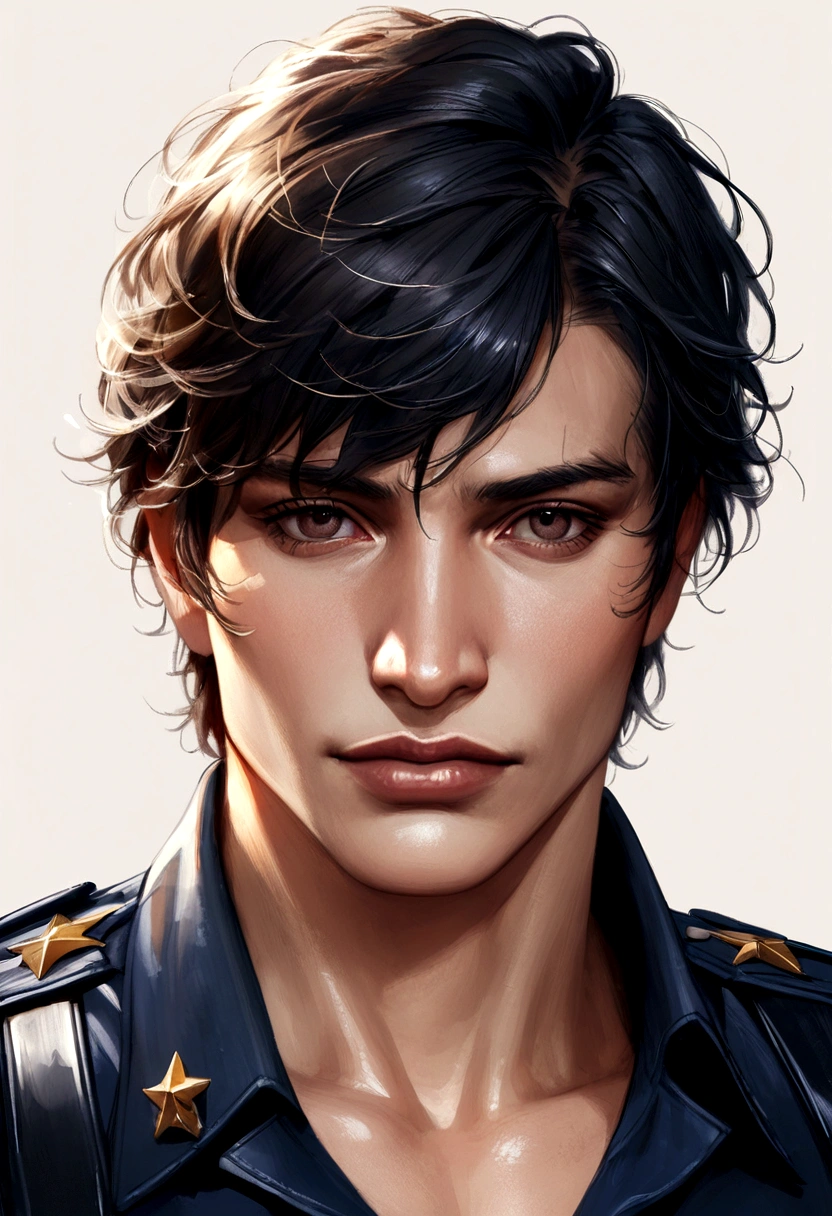 realistic nude of young Pedro PAscal, dressed like a hot police officer