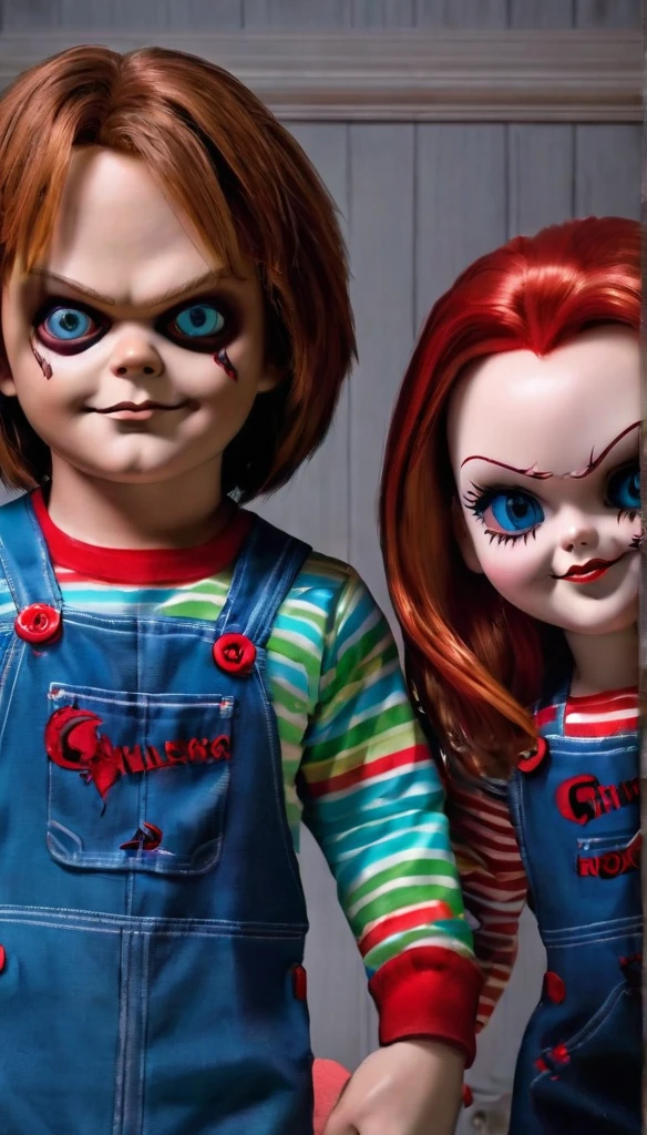 A pair of killers with the appearance of Chucky and Tiffany from the horror series
