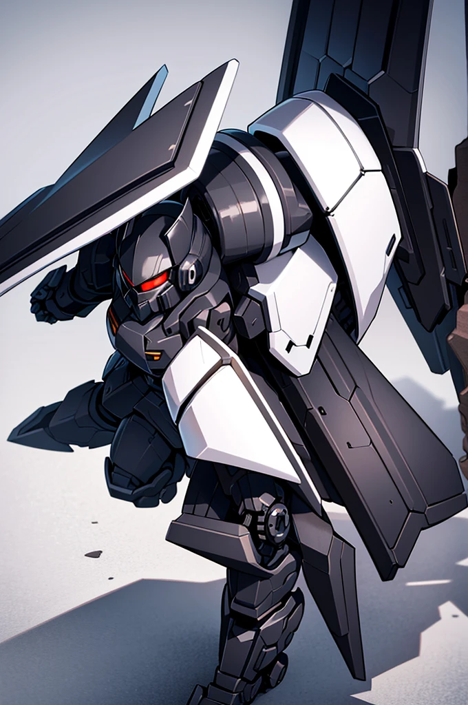 black  battle mech, dynamic perspective,simple  detaled, full body, heavy armor , white cape , face cover helmet with horns, white scarf, no background, warhammer style, woman shape, anime style, 