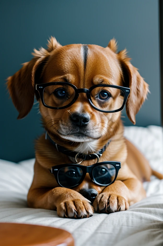 A little dog with glasses