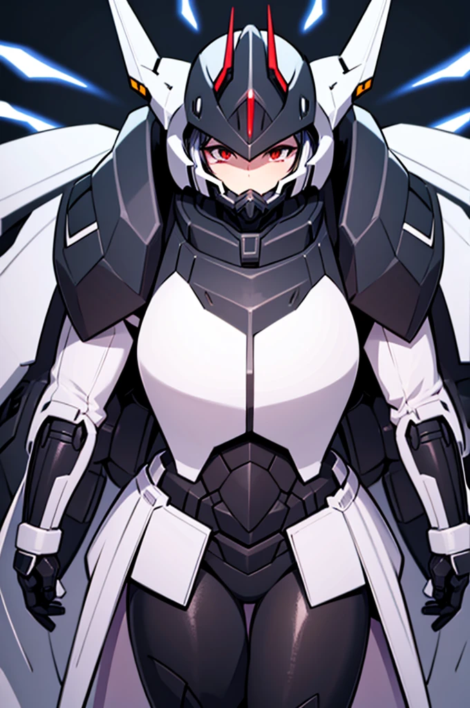 black battle mech, dynamic perspective,simple detaled, full body, heavy armor , white cape , face cover helmet with horns, white scarf, no background, warhammer style, woman shape, anime style,