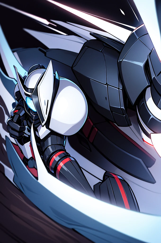 black battle mech, dynamic perspective,simple detaled, full body, heavy armor , white cape , face cover helmet with horns, white scarf, no background, warhammer style, woman shape, anime style,