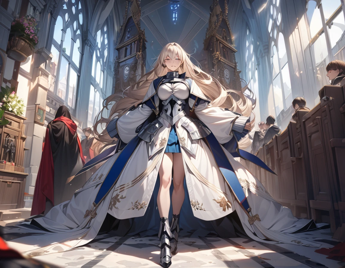 masterpiece肖像, Extreme details, (character focus:1.4), Very detailed, 8K 辛烷, HDR, Super detailed, best quality, best quality, Realistic lighting, Ultra Detailed,(8K, best quality, masterpiece:1.2),\(Eye details\),\(Facial features details\),(\(Clothes details details\)\),(1 girl:1.3),独奏,full body,silicon dioxide,Joan of Arc(/fate grand order/),church