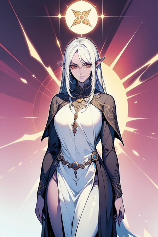 nyelyen Yraudhen is a 328 year old female drow cleric.

She has short, straight, white hair and golden eyes.

She has silky black skin.

She stands 147cm (4'9") tall and has a regular build.

She has an oblong, slightly sightly face.

She has a tribal tattoo on her back and a tattoo of an inspirational quote about daylight on her neck.