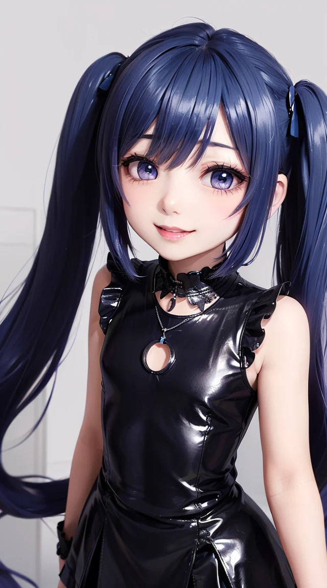 (masterpiece:1.3), (Best Quality:1.3), (Ultra-detailed:1.2), ((kawaii)), Cute, (lovely), ((sexy)), ((Extremely detailed)), 4K, (8K), Best Quality, (Beautiful), Illustration, anime style, (bold line:1.2), Gradation, looking at viewer, //, (bent down:1.1), (arms behind back), //, a cute girl, 1girl, (solo:1.2), gleaming skin, //, (flat chested), (Perfect eyes:1.2), (Perfect iris:1.2), //, darkblue hair color, (beautiful eyes) //, (half closed eyes:1.3), (sexual expression:1.2), Fascinated expression, smile, (blush:1.2), //, modern city background, on rock, twin tails, muscle girl, hard abs, exposed abs, NECKLACE, gothic dress, skirt