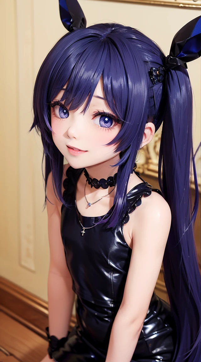  (masterpiece:1.3), (Best Quality:1.3), (Ultra-detailed:1.2), ((kawaii)), Cute, (lovely), ((sexy)), ((Extremely detailed)), 4K, (8K), Best Quality, (Beautiful), Illustration, anime style, (bold line:1.2), Gradation, looking at viewer, //, (bent down:1.1), (arms behind back), //, a cute girl, 1girl, (solo:1.2), gleaming skin, //, (flat chested), (Perfect eyes:1.2), (Perfect iris:1.2), //, darkblue hair color, (beautiful eyes) //, (half closed eyes:1.3), (sexual expression:1.2), Fascinated expression, smile, (blush:1.2), //, modern city background, on rock, twin tails, muscle girl, hard abs, exposed abs, NECKLACE, gothic dress, skirt