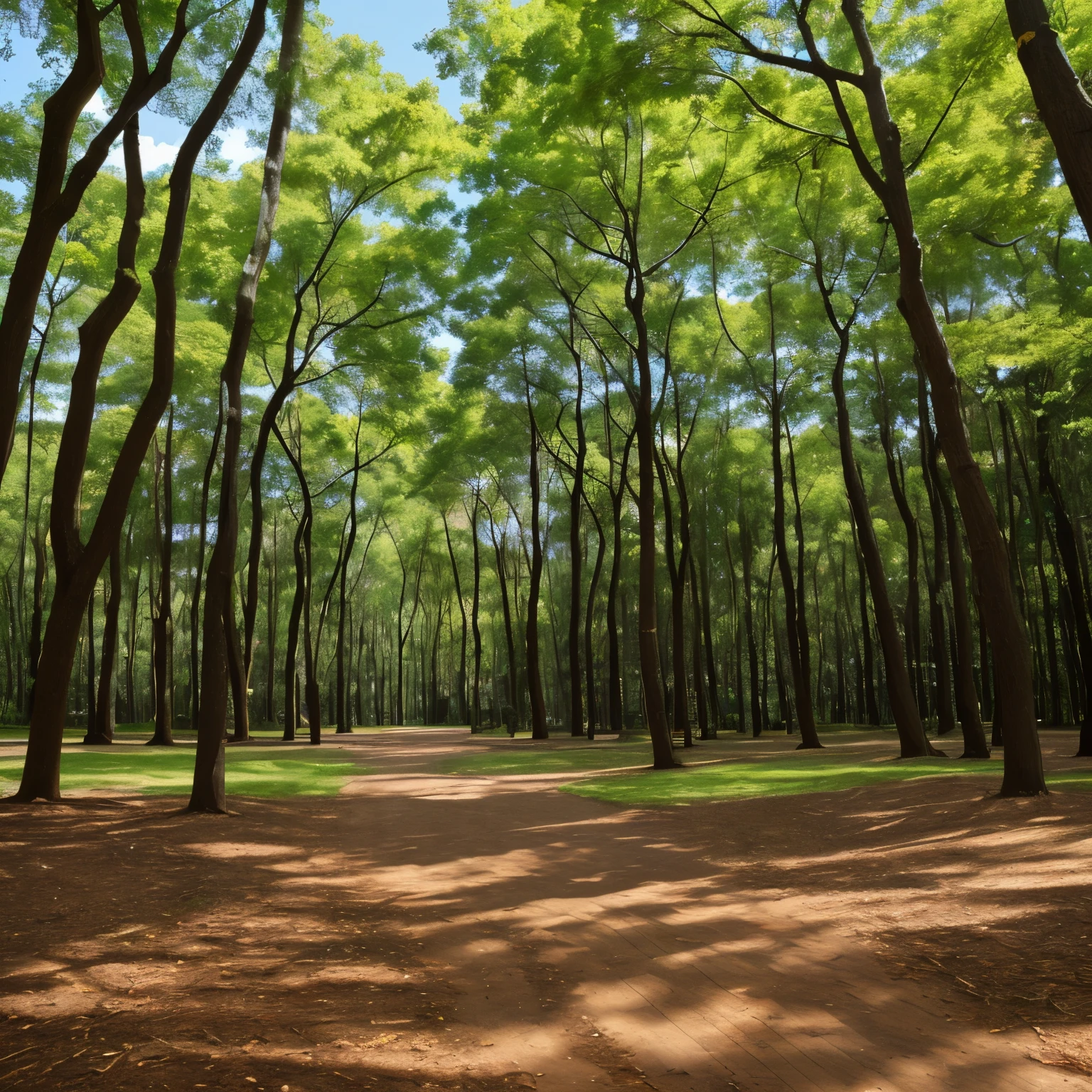 (high quality), (Realistic photos)、Empty park、((Wooded parks:1.5))、((blue sky:1.4))、Daytime、