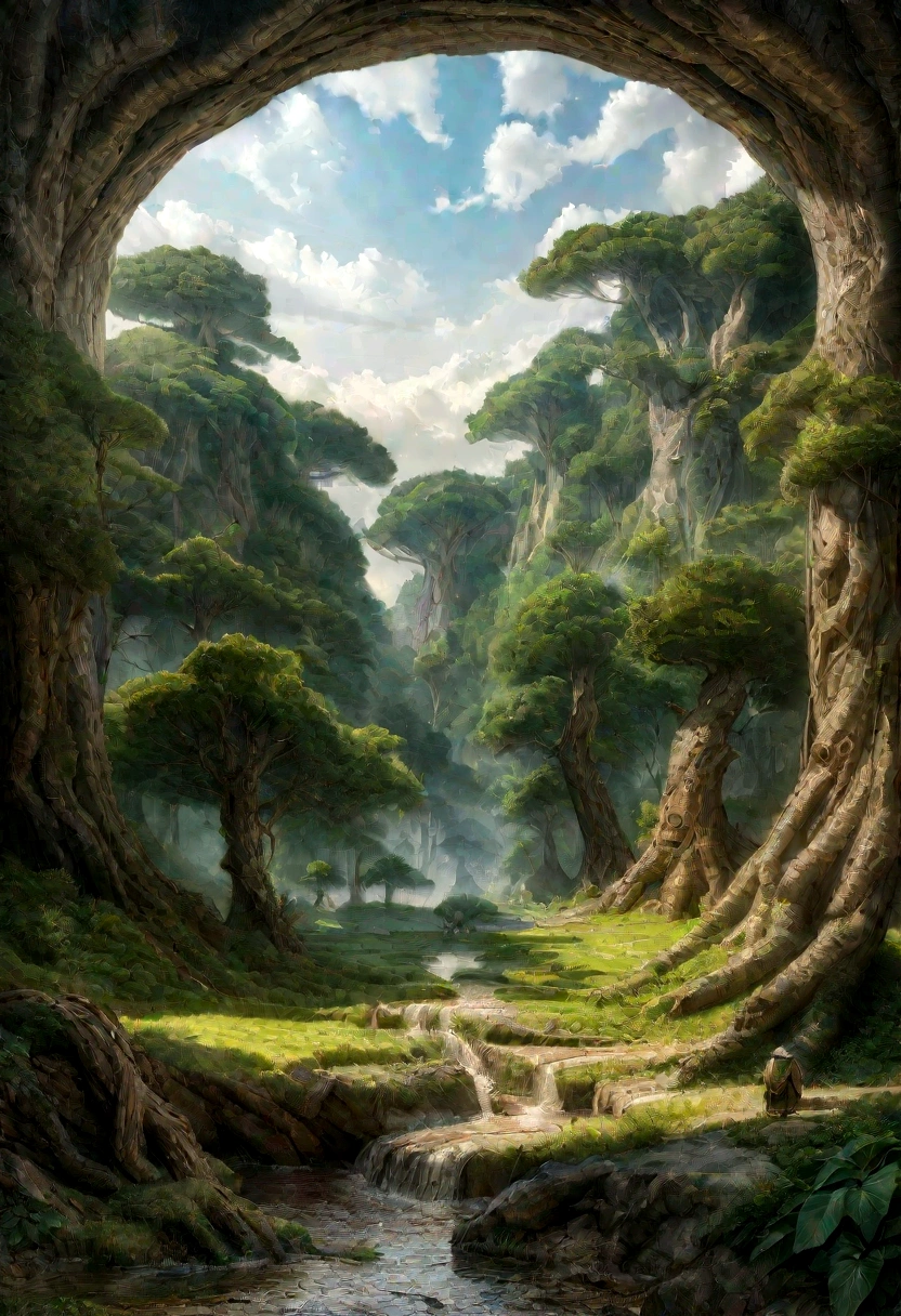 16k, massive details, ((complex details))) immense sky,field of many trees intertwined in the trunks,amazing sky,Level 15,rocky surface, (photorealistic), art (((Claude Lorrain))), J.R. Tolkien Type [sharp focus], (HDR), (8k), (gigapixel), (masterpiece)
