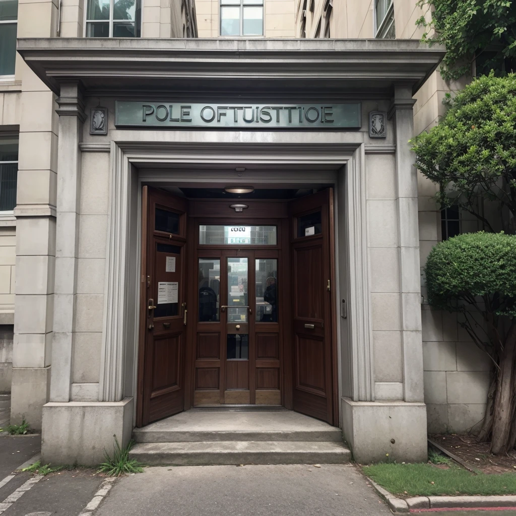 imagine the entrance to an old police station, from the 90s, 2000s