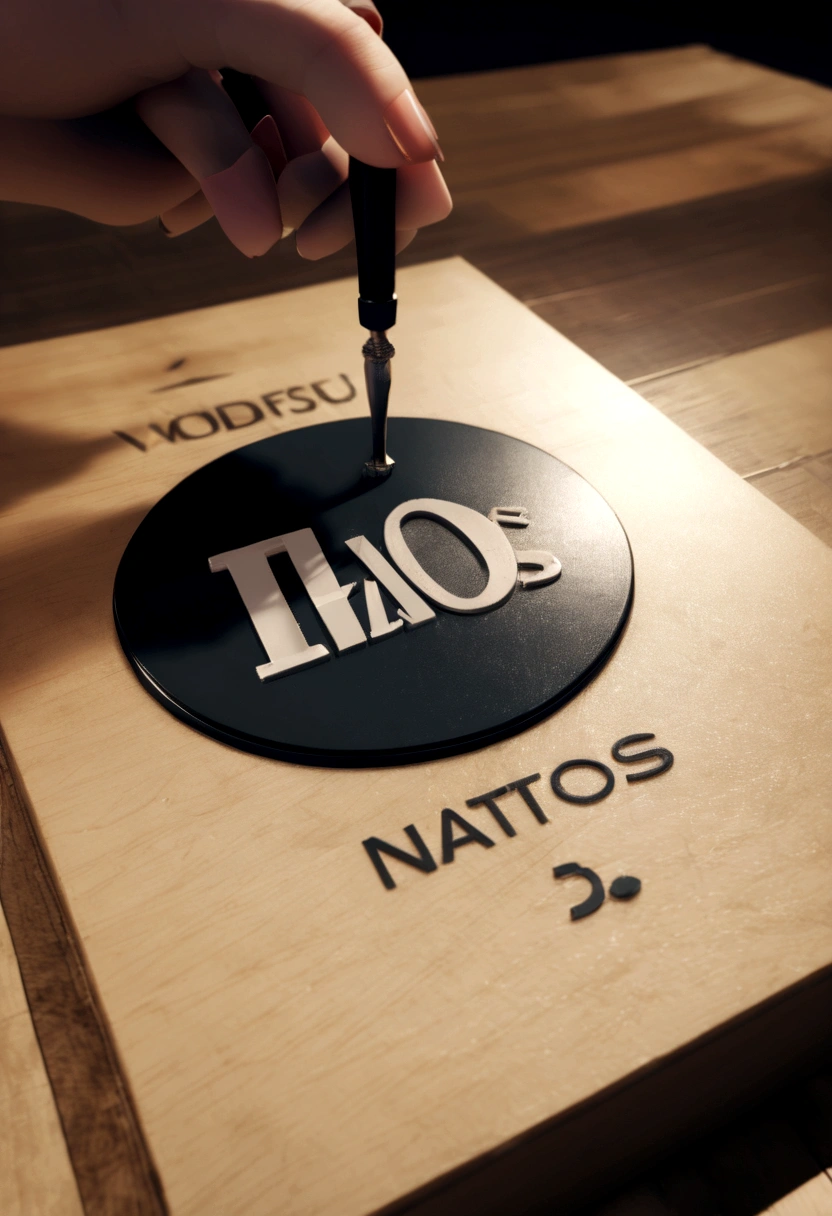 Create a 3d logo with the word Natos in black colors, white, cerulean.