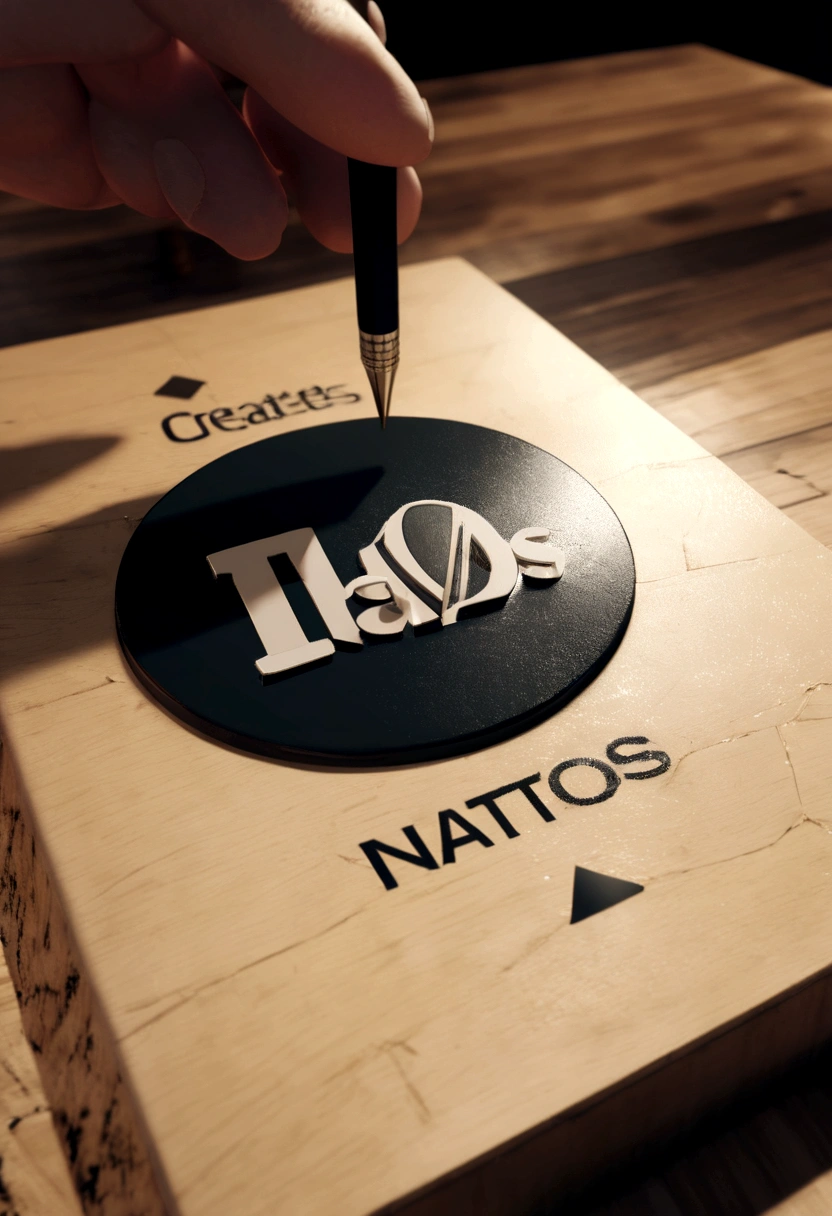 Create a 3d logo with the word Natos in black colors, white, cerulean.