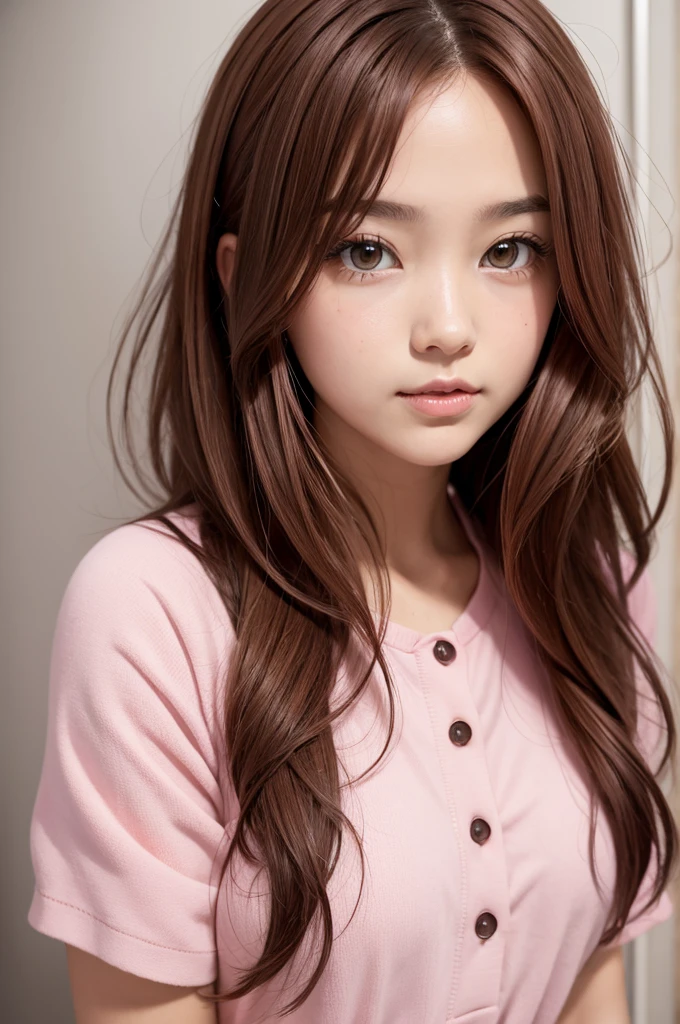 Fun pink character with messy brown hair