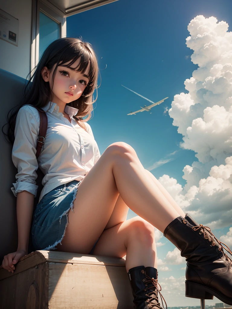 A girl sitting on clouds 