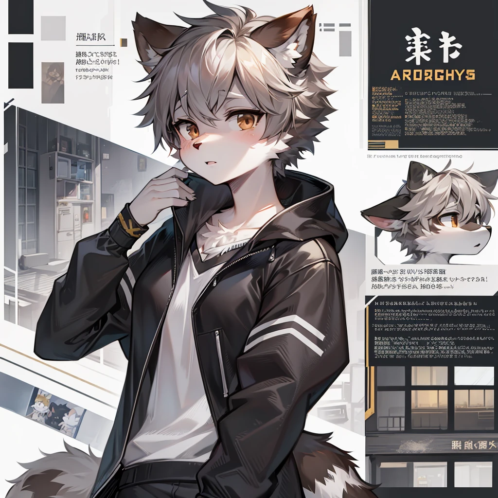 Full body female love,teen wolf,number,masterpiece，Grey down jacket,hairy tail,Highest image quality,8k,Full HD backgrounds，cartoon style，charming，Komono、Pantale，stuffed toys，hairy，grey fur，white body，white ears，brown eyes，the only person, raccoon tail, raccoon ears, ((broken into pieces)),soft lines，soft lines of clothing，night，risk love