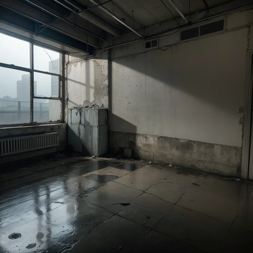 I imagine the front of a police station on a stormy, scary night. The police station is an old dark stone building, with small windows and iron bars. The facade is lit by a single dim, flickering streetlight, which casts ominous shadows over the surroundings. The rain falls heavily, creating shiny puddles on the worn asphalt of the street.
At the entrance to the police station, there is a lone police car, parked slightly crookedly as if it had been abandoned in a hurry. The car is covered in raindrops and reflects the dim lights of the streetlight, giving a feeling of desolation and abandonment. The light from the police station inside the building is dim, projecting a shadowy silhouette through the poorly drawn window curtains.
The walls of the police station are scarred from years of exposure to harsh weather and the wear and tear of time, with some areas peeling away and showing the gray concrete underneath. Faded 'Wanted' posters and community notices are tacked haphazardly to the exterior wall. The overall atmosphere conveys a sense of tension and mystery, as if something sinister is about to happen or has already occurred.