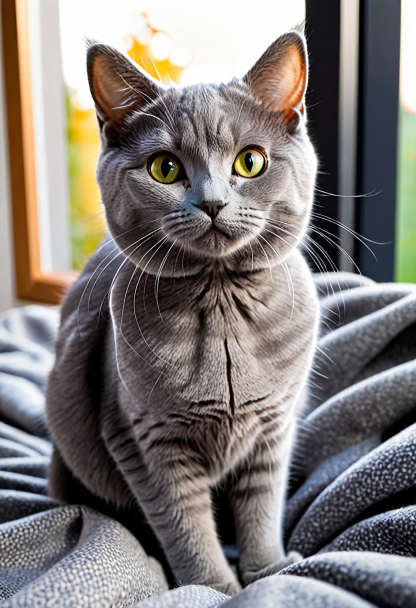 8k,high quality,cat, gray cat,cute, morning