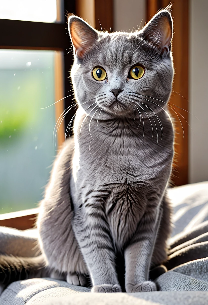 8k,high quality,cat, gray cat,cute, morning