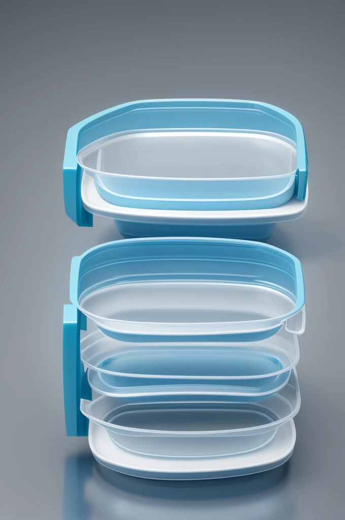 "Develop 3D digital papers with Tupperware kitchenware patterns, incorporating plastic and glass textures, in light blue and gray."