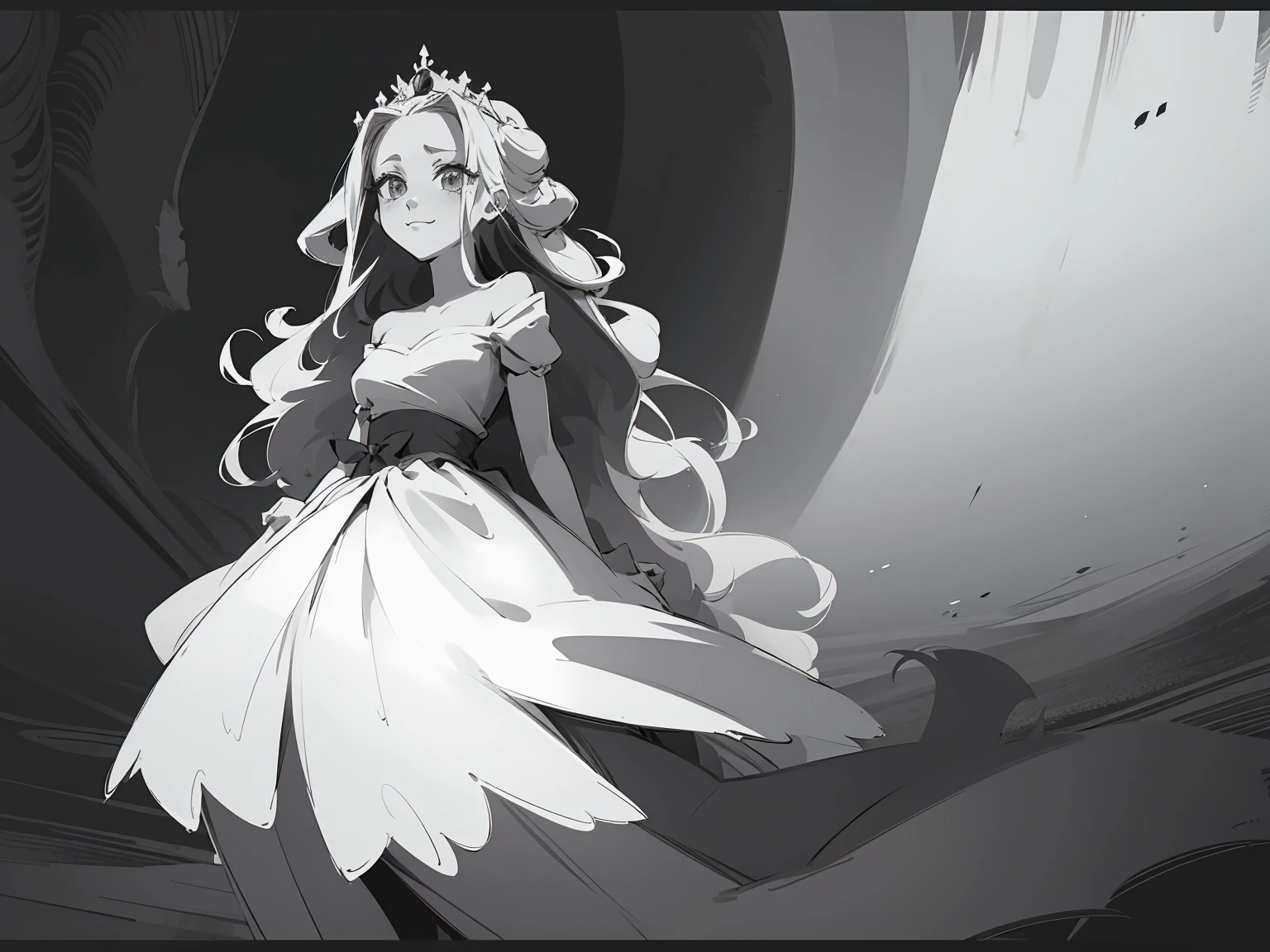 Best quality: 1.0), (Super High Resolution: 1.0), princess, monochrome