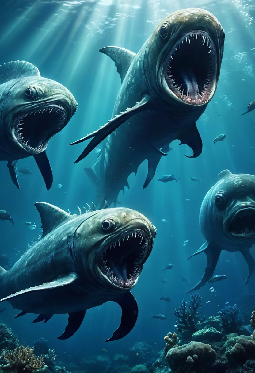 Unidentified creatures of the deep sea。scared。huge。feel ill。The background is realistic。