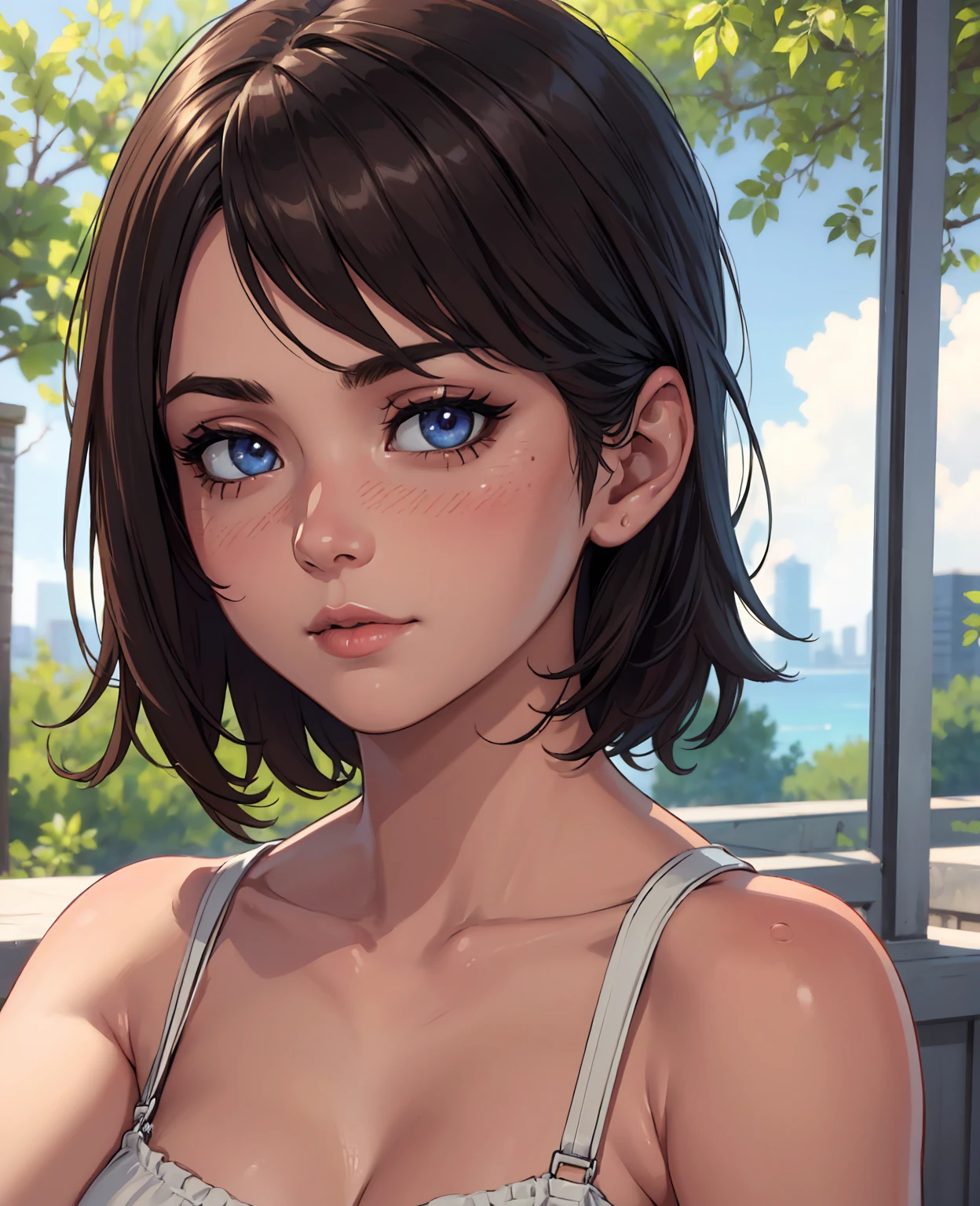 8K, Best Quality, Masterpiece, Ultra High Resolution, (Realism: 1.4), Original Photo, (Realistic Skin Texture: 1.3), (Film Grain: 1.3), (Selfie Angle), 1 Girl, Beautiful Eyes and Face Details, Masterpiece, Best Quality, Close-up, Upper Body, Looking at the Viewer