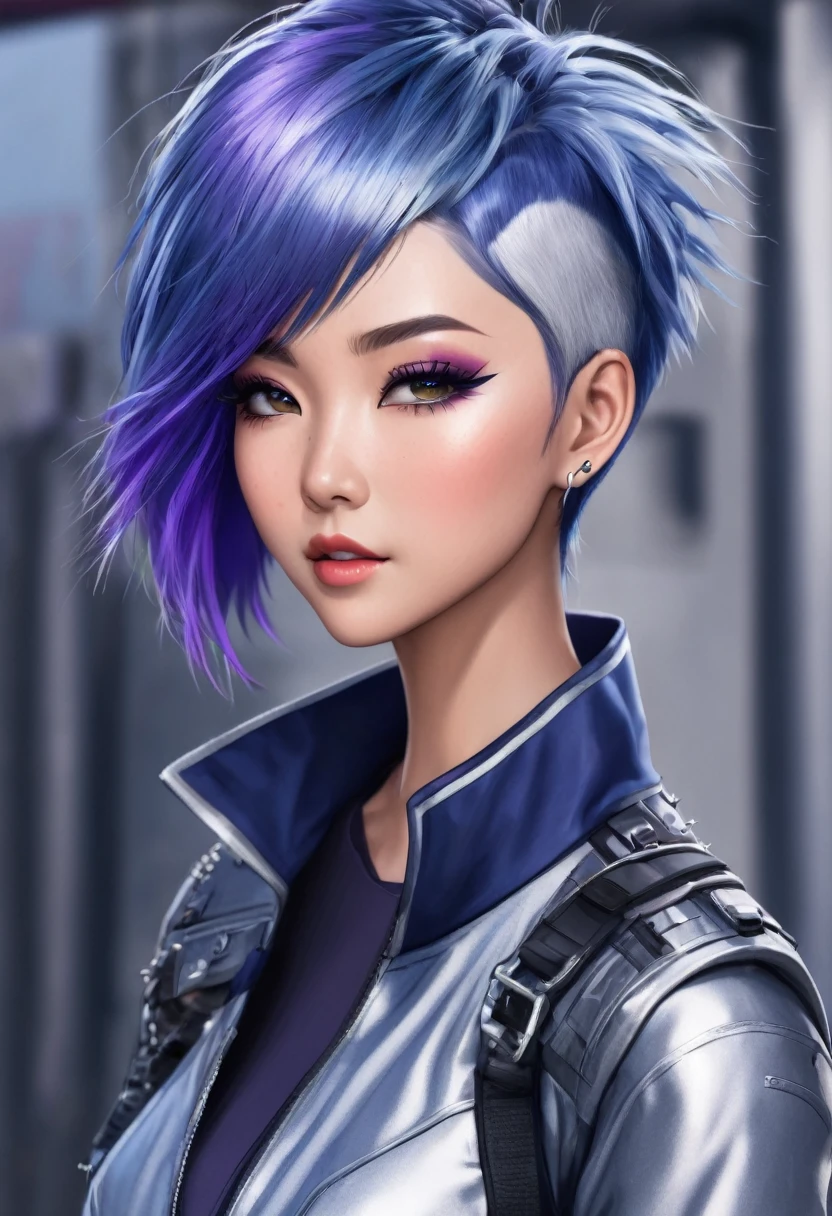 Zara (First Mate):
   - Asian female, late 20s
   - Slender build, athletic
   - Short, spiky blue hair
   - Wears a sleek, silver jumpsuit with purple accents
   - Specializes in hacking and tech
