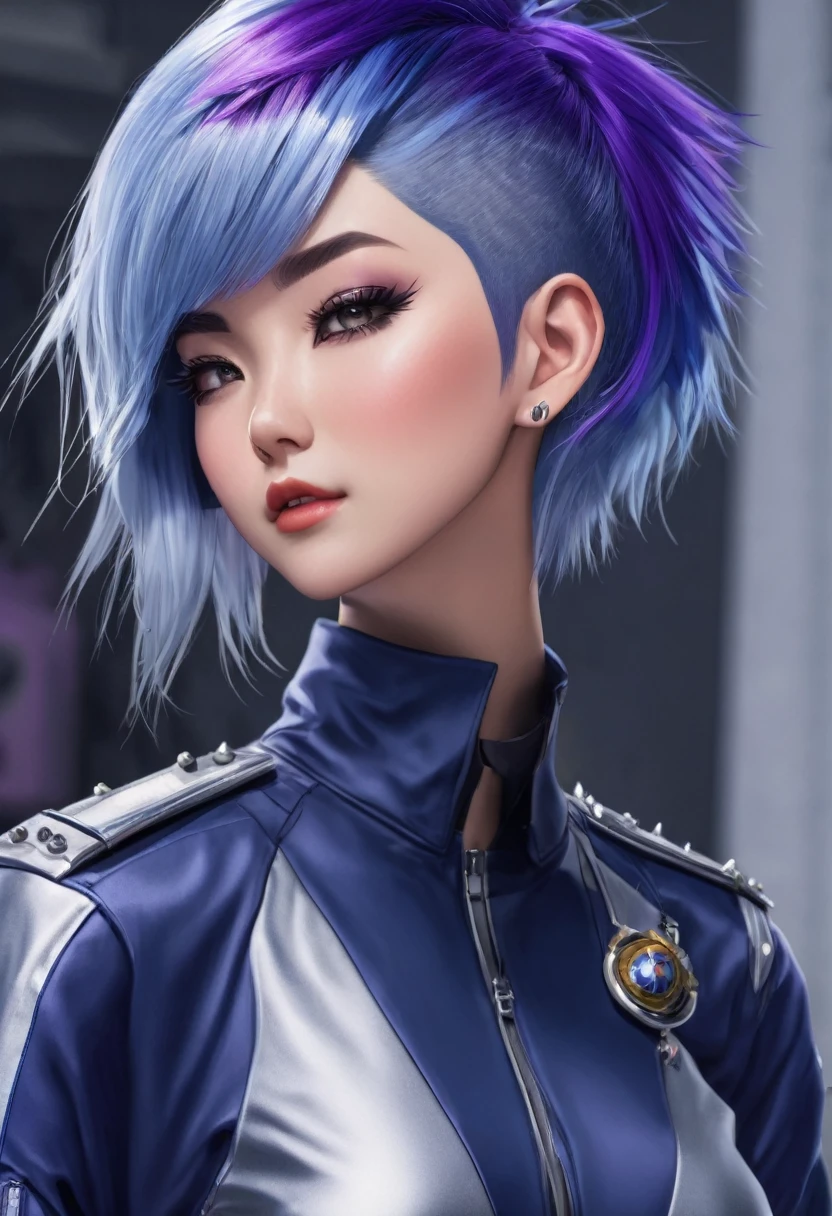 Zara (First Mate):
   - Asian female, late 20s
   - Slender build, athletic
   - Short, spiky blue hair
   - Wears a sleek, silver jumpsuit with purple accents
   - Specializes in hacking and tech
