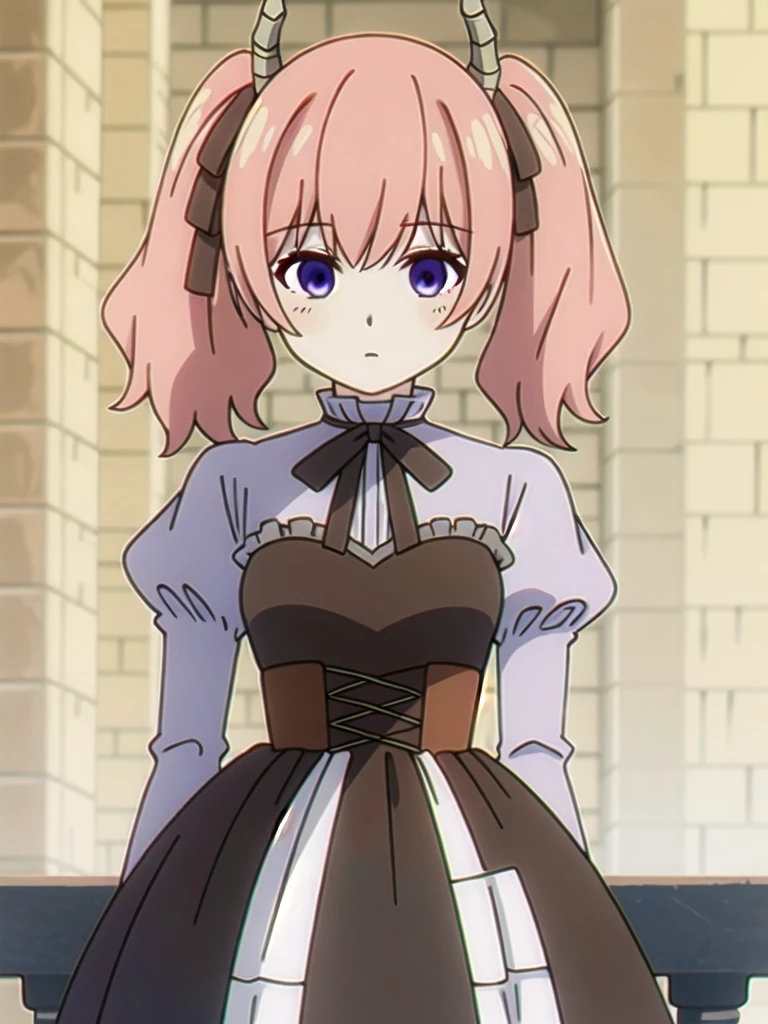 (((Best quality))),((Ultra-detailed)),((illustration)),((Disheveled hair)),((frilld)),(1 girl),
1girl,apple,bangs,black ribbon,blurry,brick wall,corset,depth of field,eyebrows visible through hair,food,fruit hair ribbon,high-waist skirt,holding,holding food,holding fruit,juliet sleeves,long hair,long sleeves,pink hair,puffy sleeves,purple eyes,red apple,ribbon,skirt,solo,twintails,two side up,upper body,