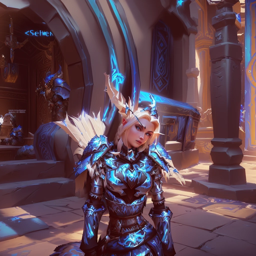 araffe in a screenshot of a video game with a sword, world of warcraft armor, wearing ornate armor, clothes themed on a peacock mage, wearing shiny breastplate, picture of female paladin, world of warcraft elven druid, warcraft character, north adult female warrior, from world of warcraft, wearing intricate fur armor, wearing tribal armor