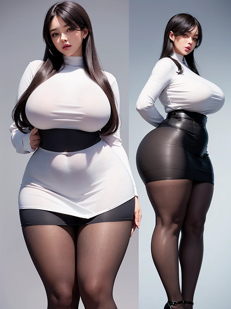 A curvaceous, cute and skinny super large biggest thick ass realist secretary , dressed in a tight-fitting skirt that hugs her voluptuous large and thick hips and round huge thick ass behind. perky breasts, which are just barely contained within the constraints of her buttoned-up attire. pantyhose, big and thick and ass, large and wide thick hips