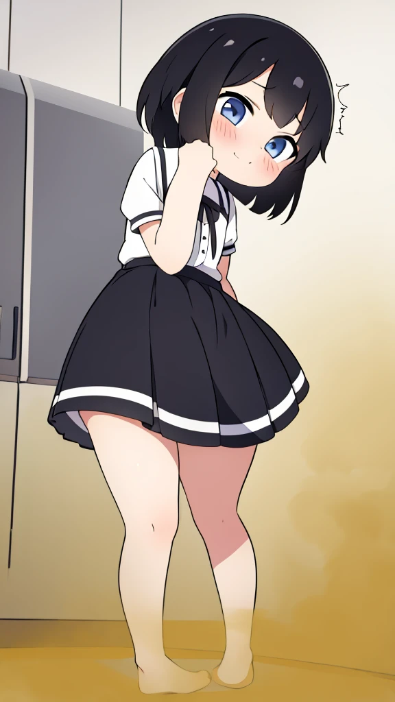 cute girl, farting, black and white, leaning forward, standing, leaning towards camera, front view, 1 girl in focus