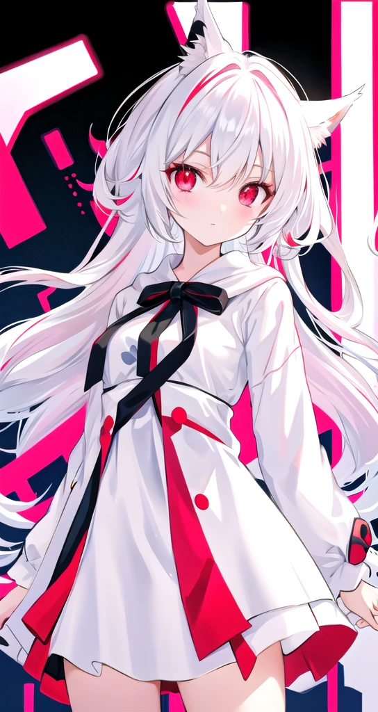 White color hair Red eyes cute