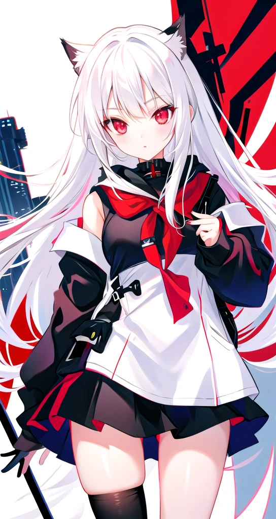 White Hair Red eyes cute cool woman