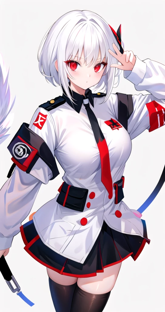 White Hair Red eyes cute cool woman uniform