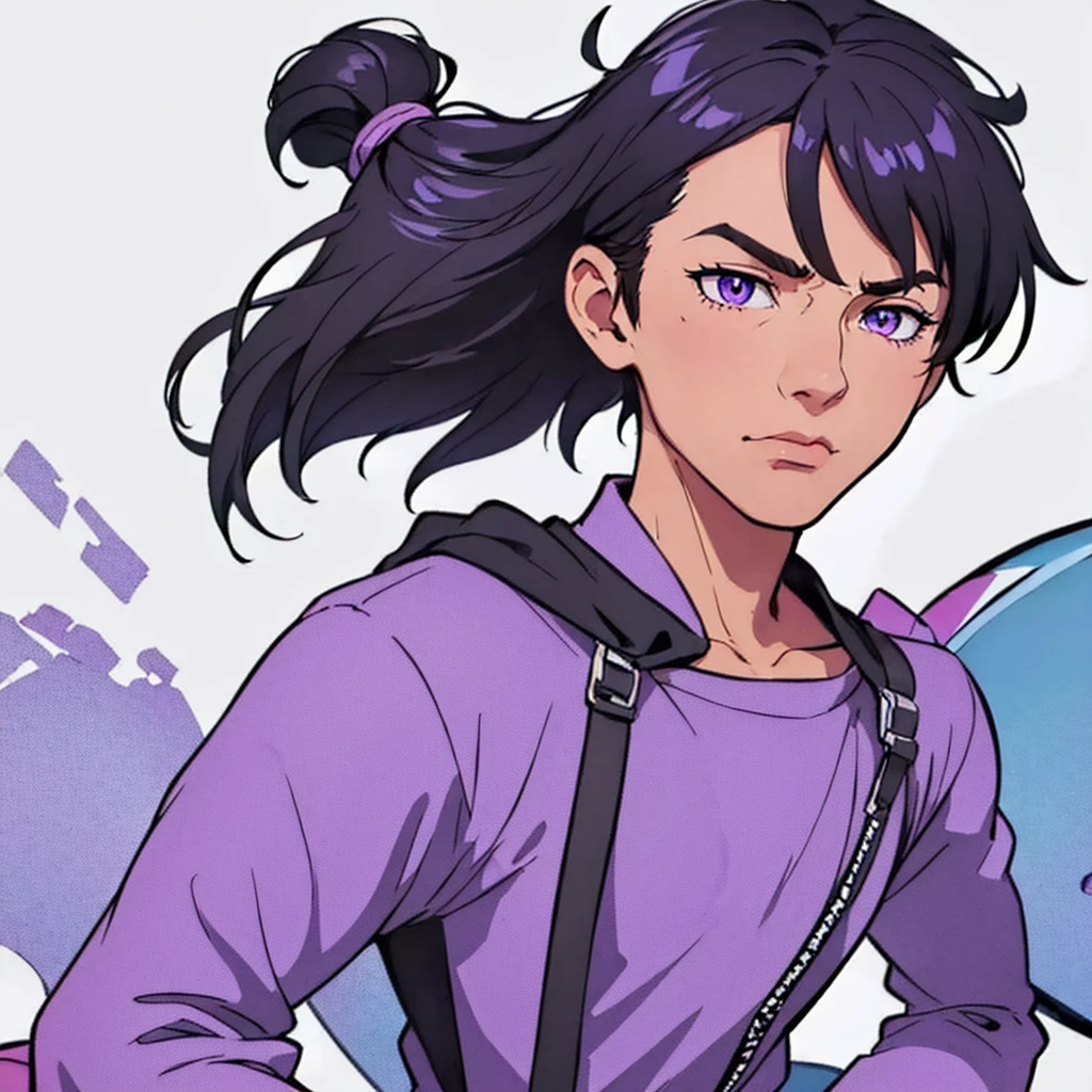 full face visible, looking towards camera, looking forward, short black hair, highres, high resolution, masterpiece, wide purple eyes, talking, neutral face, confident, masterpiece, best quality, highres, 1 man, 1 person, 1 entity, Baro Shoei blue lock, extremely short hair, black hair, short hair, teenager, colorful hair, light background, full body, teenager, colorful parts, symbols, dark , bold, realistic mixing dark lines and loose lines, bold lines, on paper, human man, full body, imposing pose, stylish outfit, dark theme, handsome, attractive, boastful, standing, male, sharp chin, wide jaw, square face, white background, highres, high resolution, masterpiece, eyews closed, eyes shut, no eyes, eyes gone