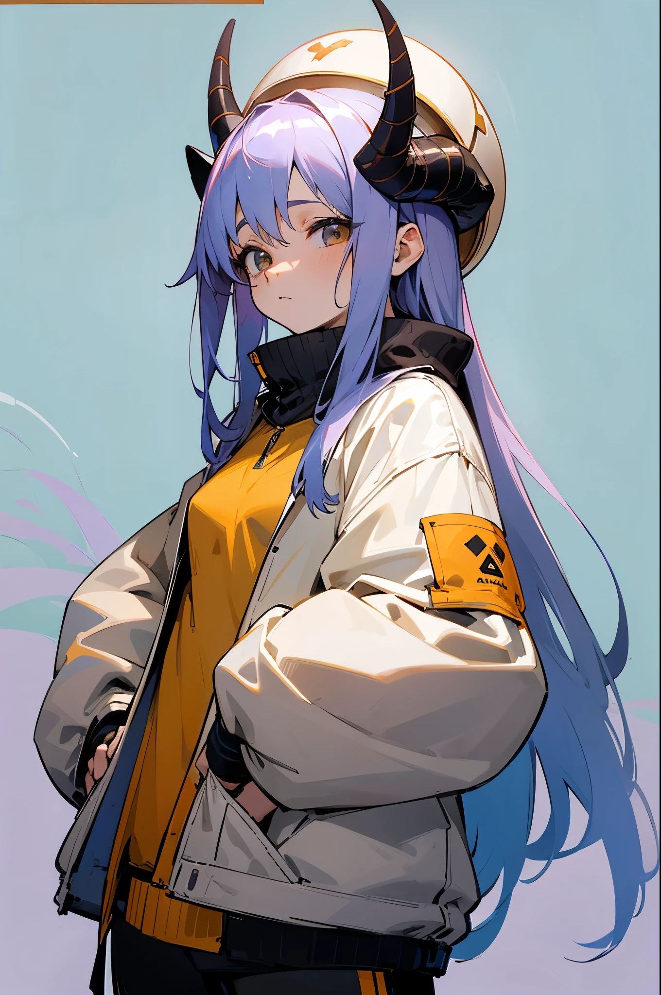 Este personaje de anime es una adolescente con cuernos de 2 y 13,2 centimeters high and 1,28 centimeters thick. Its horns are located on the upper left side of its head and show traces of its former life as a Hollow helmet.. Tiene el pelo gris y negro, corto. Her breasts are small, con una altura de 2 y 1,5 centimeters high and a thickness of 1,10 centimeters. He is 14 years old mangas, chaqueta, bonita pose, ultra (sudadera con capucha), arms in pockets