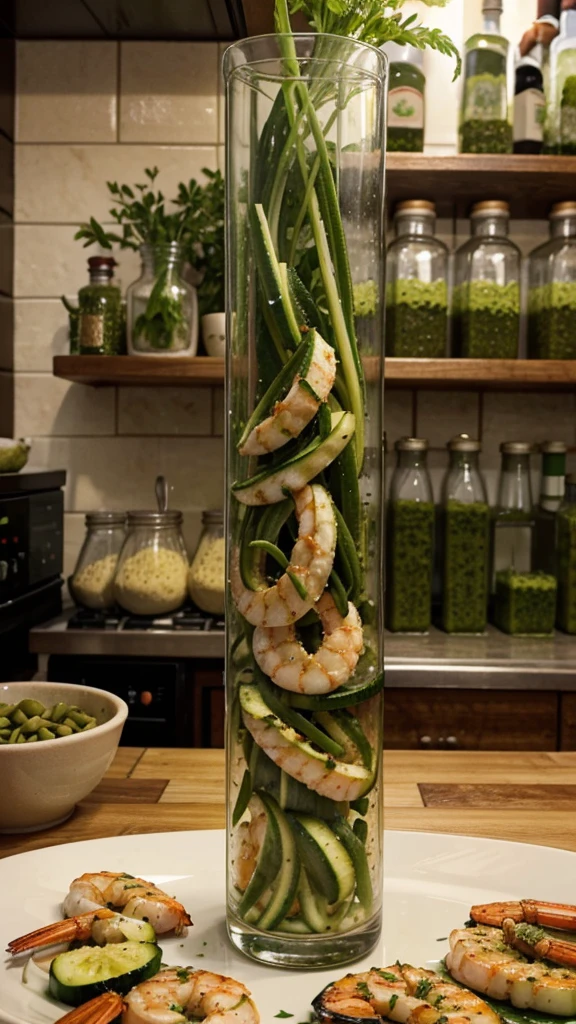 Zucchini Noodles with Pesto and Grilled Shrimp
Ingredients:
• 2 zucchinis, spiralized
• 1 cup basil pesto (store-bought or homemade)
• 12 large shrimp, peeled and deveined
• Olive oil
• Salt and pepper to taste
Instructions:
1. Grill the shrimp with a bit of olive oil, salt, and pepper until cooked through.
2. Toss the zucchini noodles with pesto.
3. Top with grilled shrimp.
4. Serve immediately.